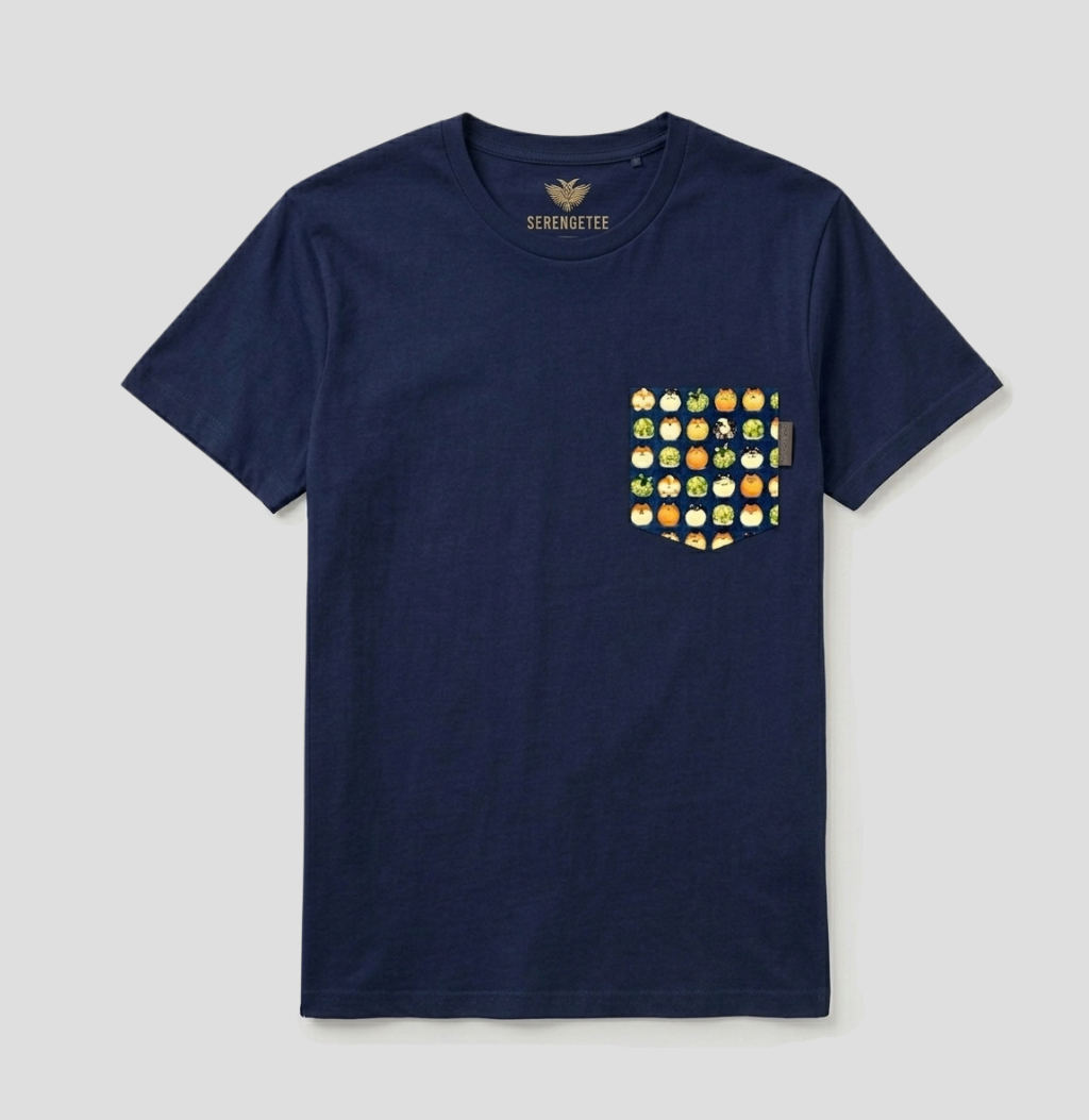 Shiba navy fabric pattern on navy t-shirt