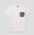 Shiba navy fabric pattern on white t-shirt