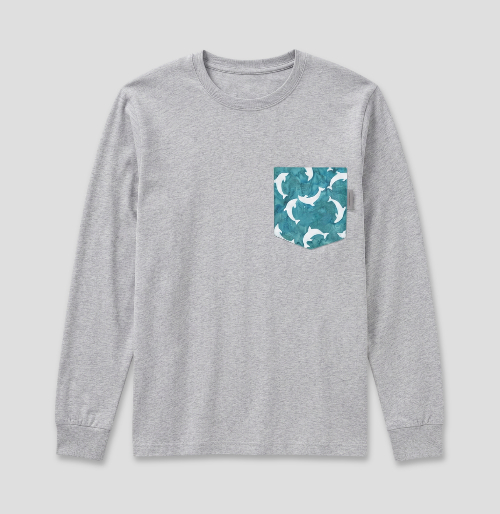 Dolphin fabric pocket on heather long sleeve
