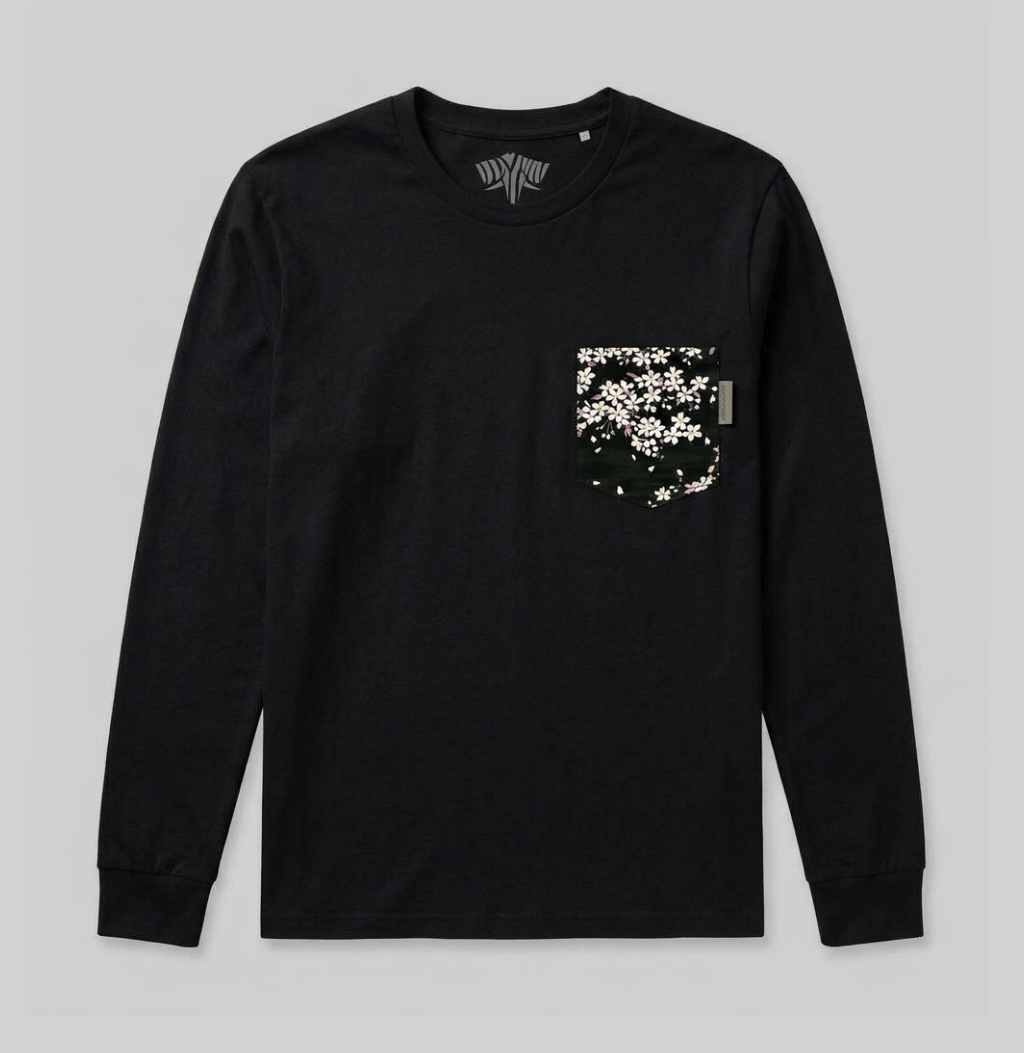 A black floral pattern on a black long sleeve